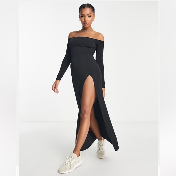 Pull & Bear Bardot Long Sleeve Maxi Dress - Black - Small - NWT - Picture 4 of 9